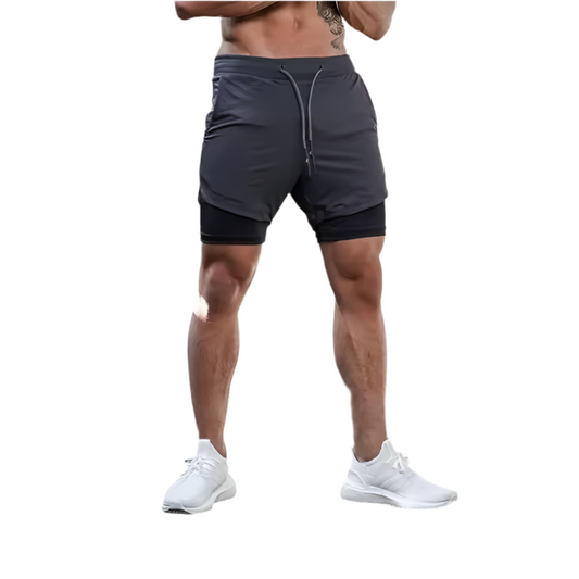 Short de sport 2en1 Gris foncé (Collant noir + attache serviette)