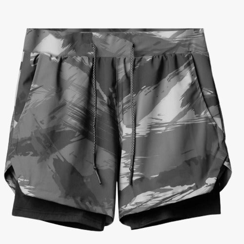 Short de sport 2en1 imprimé noir (Collant Noir + attache serviette )